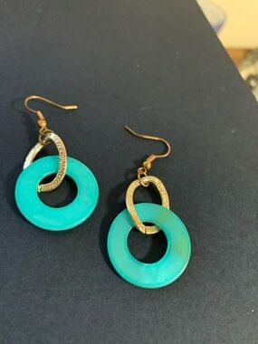 Gold & Teal Hoop Drop Earrings - Women Jewelry